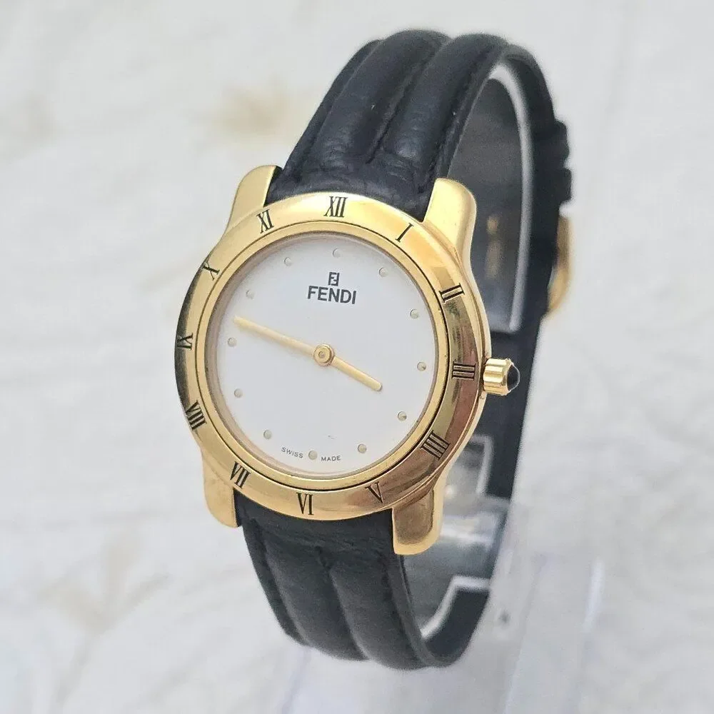 Vintage Fendi Orologi Watch 650 J Gold Plated White Dial Luxury Designer Swiss